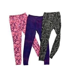 One Size LulaRoe Womens Leggings 3 Pair Assorted Purple Black Floral